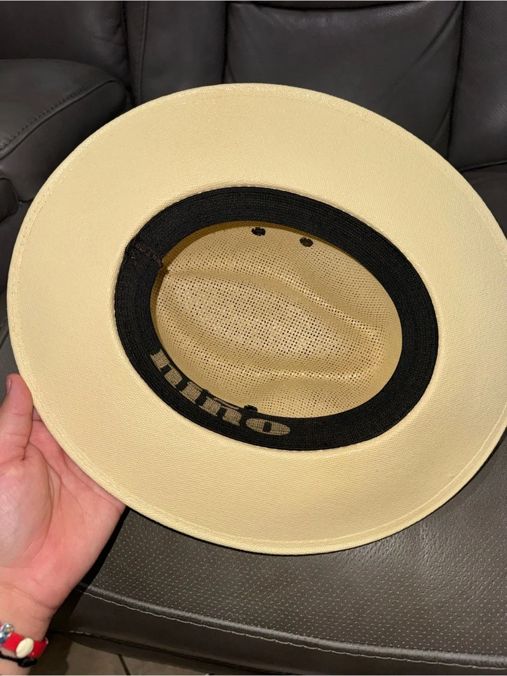 Beige Straw Fedora with Dark Brown Leather Band